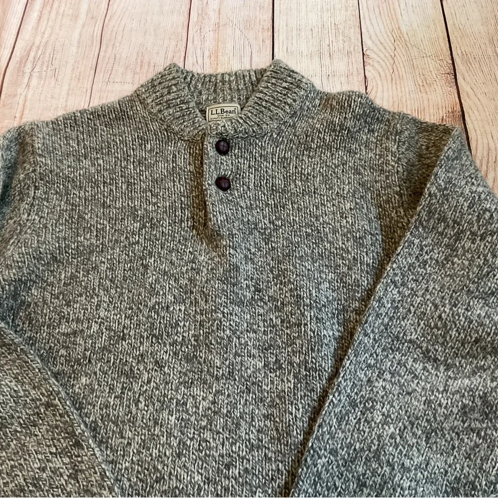LKNU Mens VTG LL Bean marled gray 100% wool henley sweater M - Picture 6 of 7